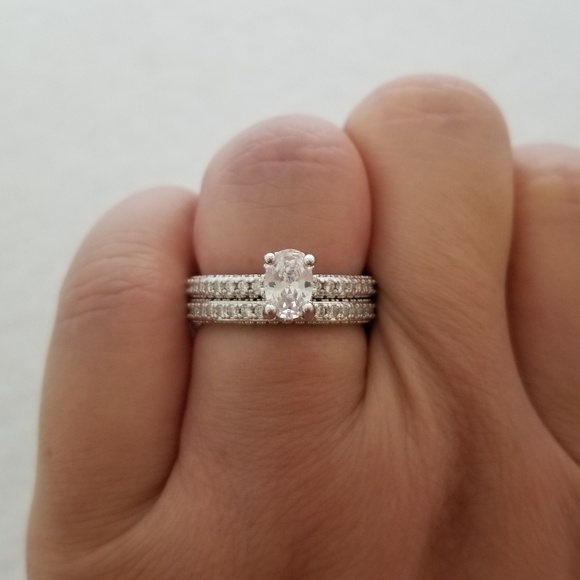 (2pcs) 1ct TW 18k Over Sterling Ring Set - Picture 7 of 8